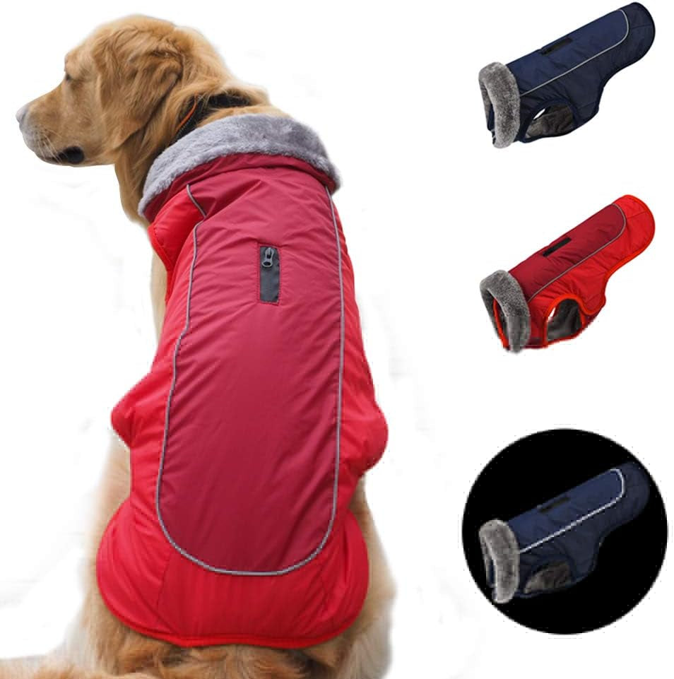 [Upgrade] Dog Winter Coat Thickened Dog Clothes Cozy Reflective Waterproof Dog Winter Jacket Warm Dog Apparel for Cold Weather British Style Fleece Vest Dog Sweater for Medium Large Dogs Animals & Pet Supplies > Pet Supplies > Dog Supplies > Dog Apparel SCPET Red 2X-Large 