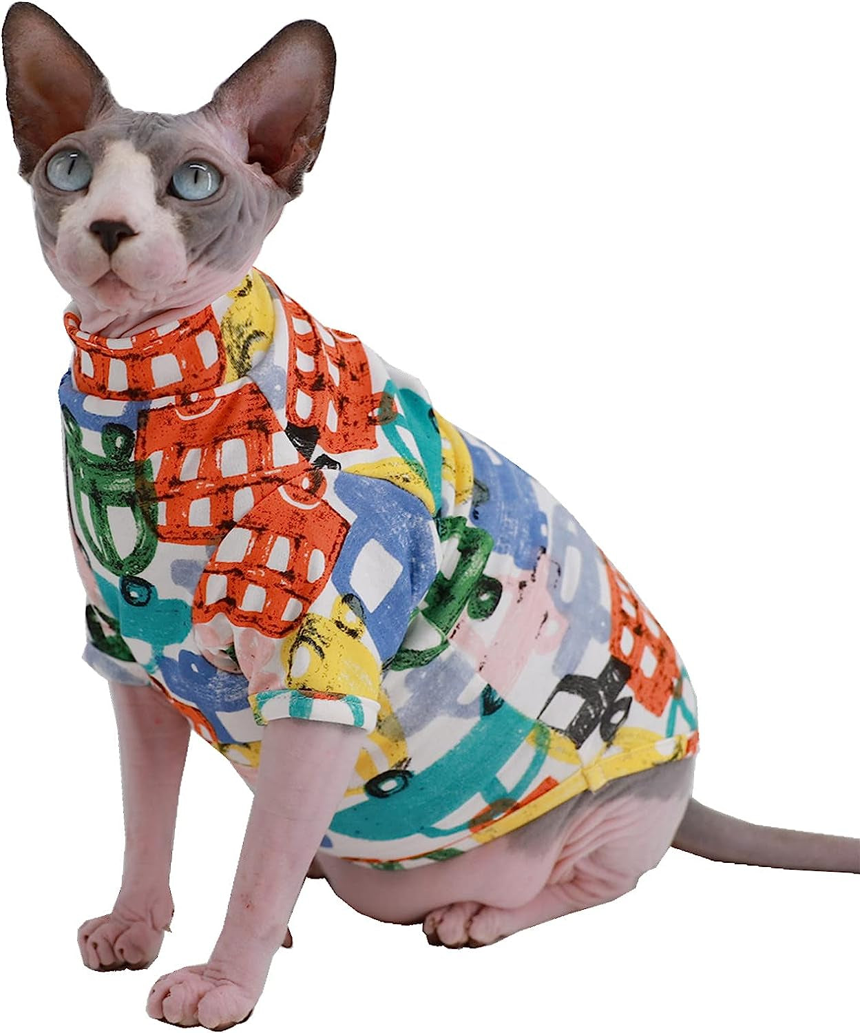 Sphynx Cat Clothes Breathable Summer Cotton T-Shirts for Cat Pajamas for Cats and Small Dogs Apparel, Hairless Cat T-Shirts (Small (Pack of 1), Hedgehog) Animals & Pet Supplies > Pet Supplies > Dog Supplies > Dog Apparel Kitipcoo Color Car Small (Pack of 1) 