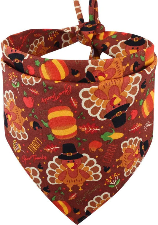 Thanksgiving Dog Bandana Fall Autumn Reversible Triangle Bibs Scarf Accessories for Dogs Cats Pets Animals & Pet Supplies > Pet Supplies > Dog Supplies > Dog Apparel KZHAREEN brown Small 
