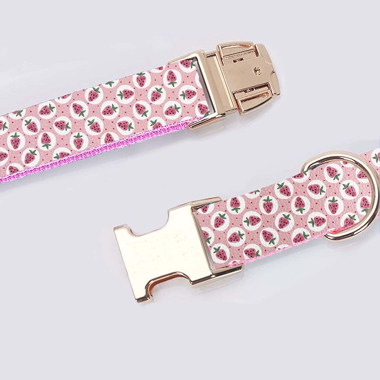 Wondrella Strawberry Printed Leather Dog Collar, Adorable Dog Collar with Bow, Adjustable Leather Dog Collar Bow Tie with Metal Buckle for Small Medium Large and Boy Girl Dogs M Animals & Pet Supplies > Pet Supplies > Dog Supplies > Dog Apparel Wondrella   