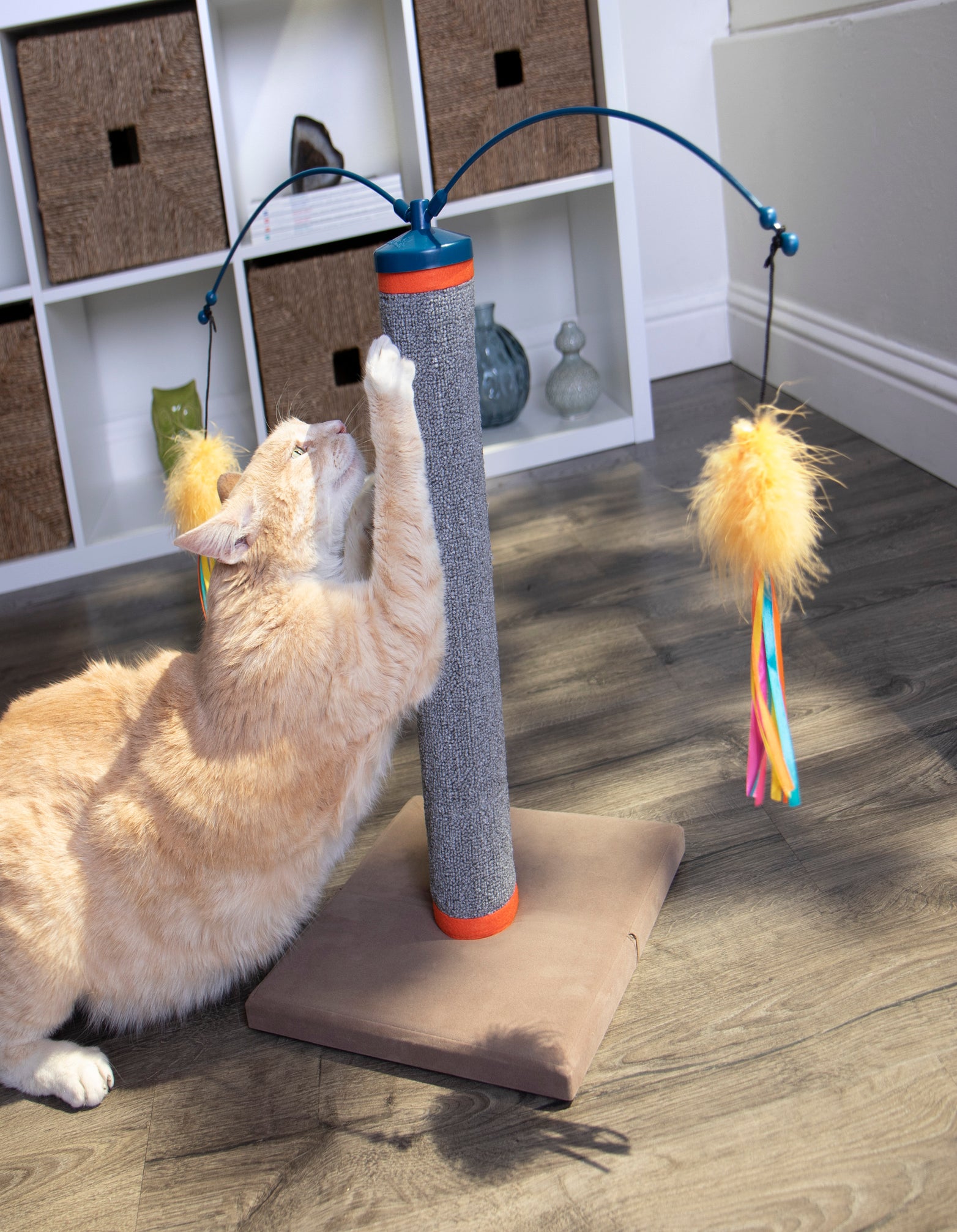 Smartykat Scratch 'N Spin, Interactive Cat Scratching Post, Vertical Combination Scratcher, Includes Spinning Toys