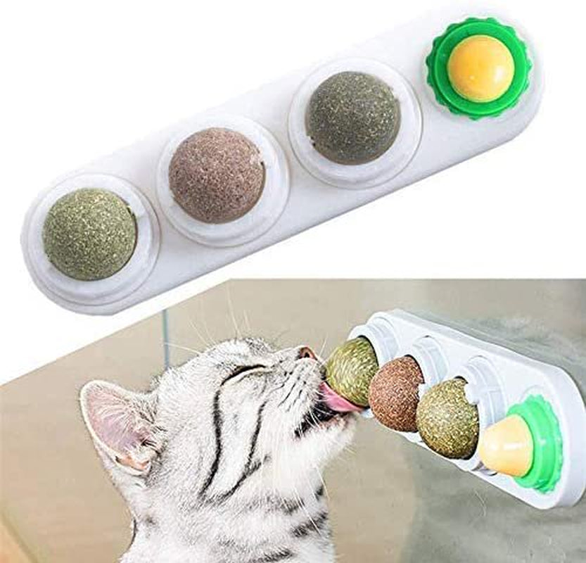 Catnip Ball Toy, Rotating Natural Catnip Ball Toys Wall Mount Treats Licking Cat Molar Teething Toy with Solid Candy Ball