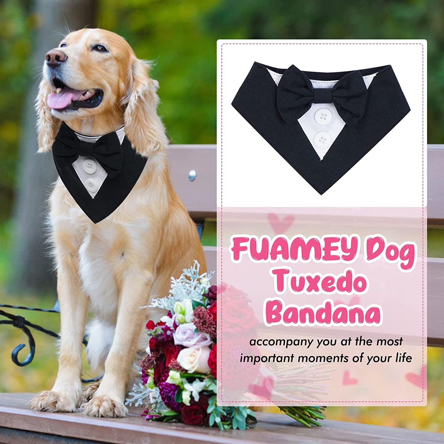 FUAMEY Dog Tuxedo,Formal Dog Wedding Bandana Dog Collar with Bow Tie Dog Birthday Costume Adjustable Pet Party Tux Dog Wedding Attire,Dog Valentines Outfit Cosplay for Small Medium Large Pets Black-S Animals & Pet Supplies > Pet Supplies > Dog Supplies > Dog Apparel FUAMEY   