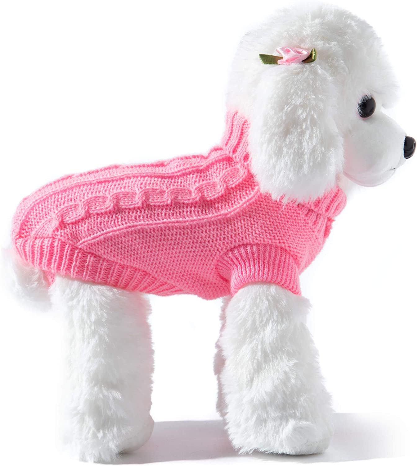 Small Dog and Cat Classic Sweater Knitwear Knitted Sweater Clothes (8", White) Animals & Pet Supplies > Pet Supplies > Dog Supplies > Dog Apparel EmmaWu Pink Back Length 16" 