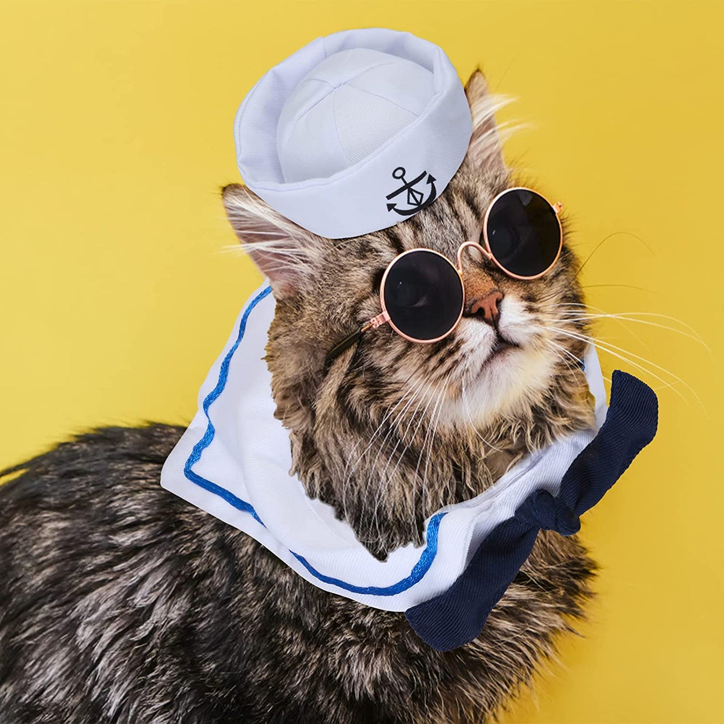 Beesmile Pet Sailor Costume Set Cat Captain Sailor Hat Scarf Sunglasses Navy Outfit for Holiday Halloween Pet Cosplay Animals & Pet Supplies > Pet Supplies > Dog Supplies > Dog Apparel BeeSmile   