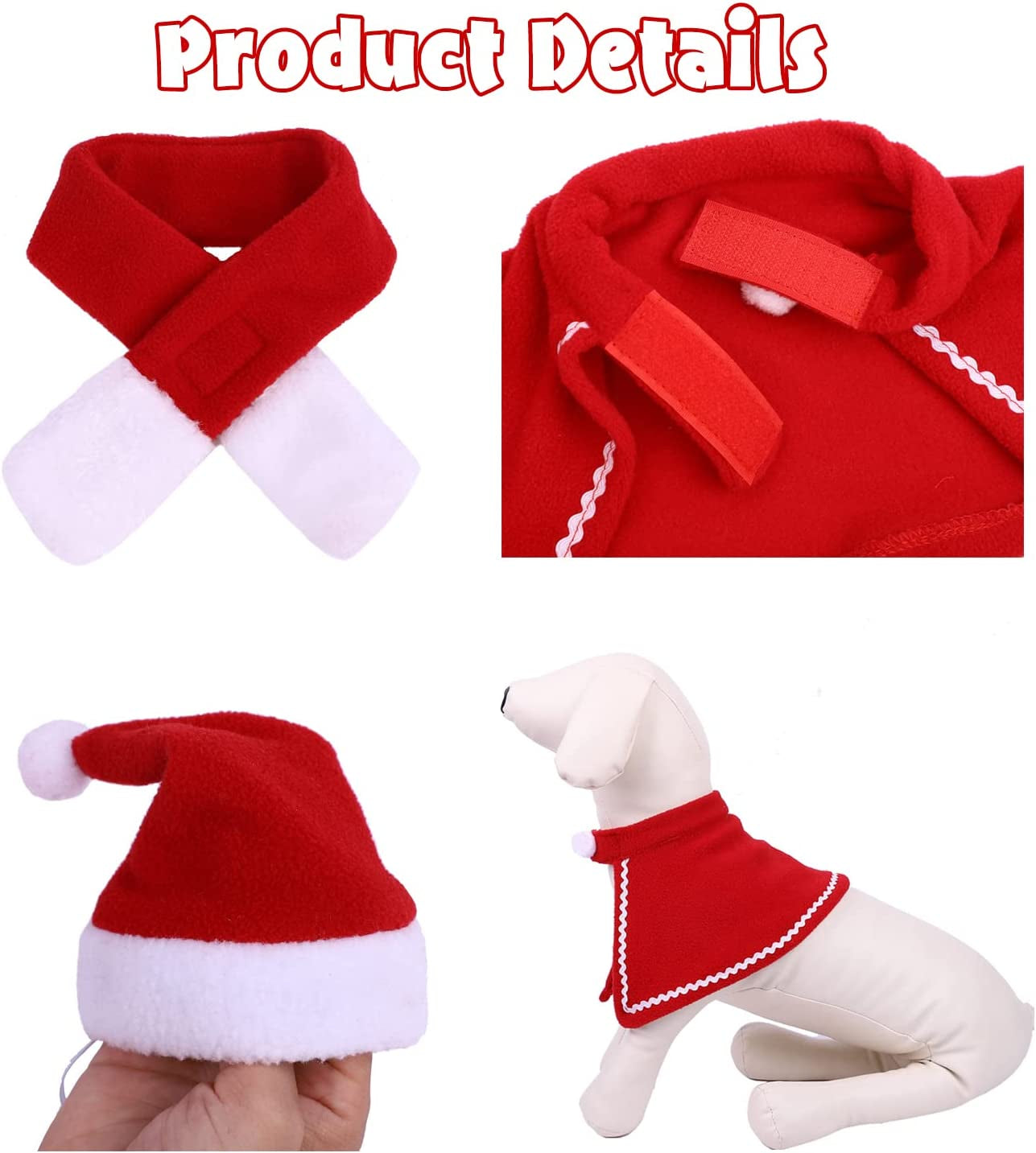 BECHANMIG 3 Pcs Dog Christmas Costume Set,Pet Cape with Hat and Christmas Scarf, Adjustable Red Cloak for Cats and Small Medium Dogs (Neck Girth 11"-14") Animals & Pet Supplies > Pet Supplies > Dog Supplies > Dog Apparel BECHANMIG   