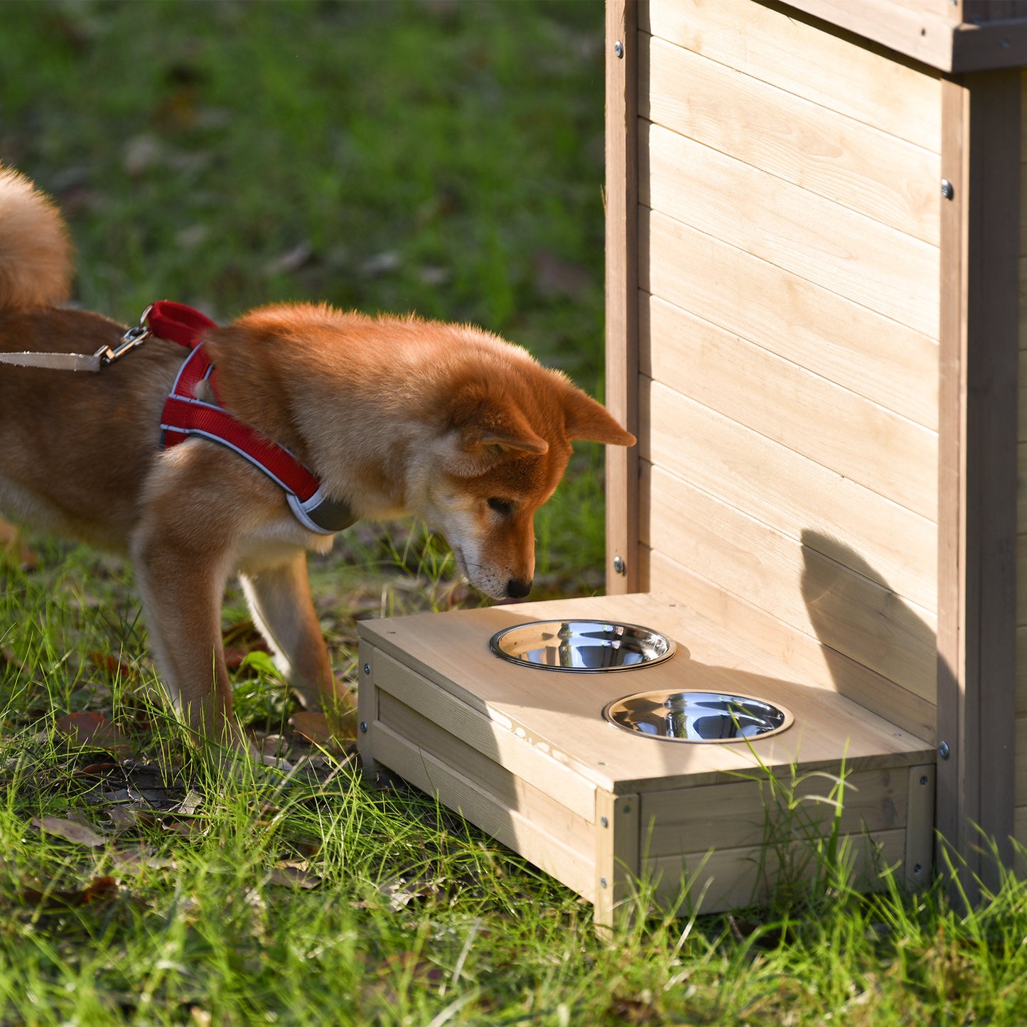 AUKFA 31.5” Wooden Dog House Puppy Shelter Kennel Outdoor & Indoor Dog Crate with Flower Stand - Plant Stand - with Wood Feeder Animals & Pet Supplies > Pet Supplies > Dog Supplies > Dog Houses General   