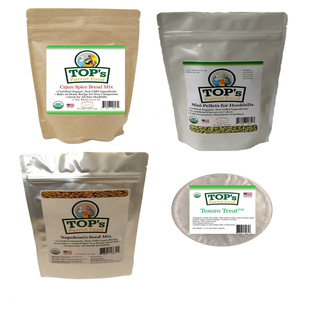 Top'S Parrot Food Mini Bird Organic Everything Bundle Box of Pellets, Seeds and Treats Animals & Pet Supplies > Pet Supplies > Bird Supplies > Bird Food TOP's Parrot Food   