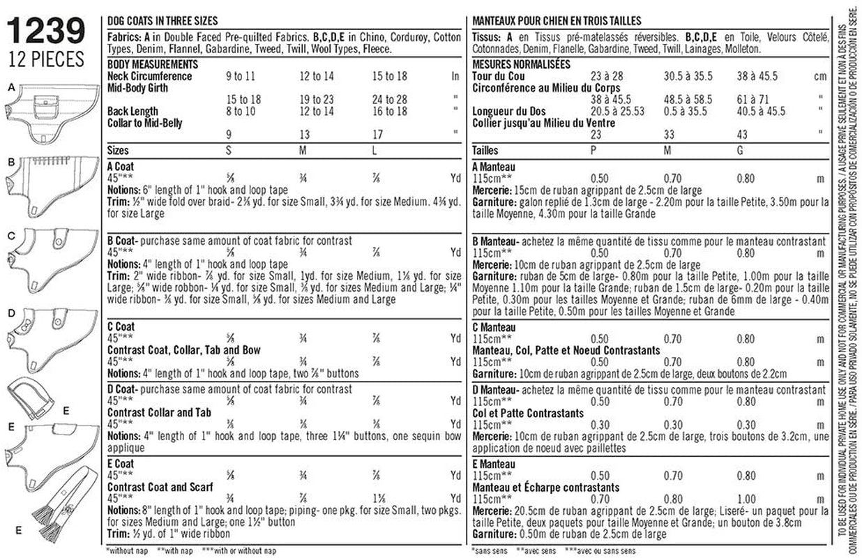 Simplicity 1239 Dog Coat Sewing Pattern, Fits Small, Medium, and Large Size Dogs Animals & Pet Supplies > Pet Supplies > Dog Supplies > Dog Apparel CSS Industries, Inc.   