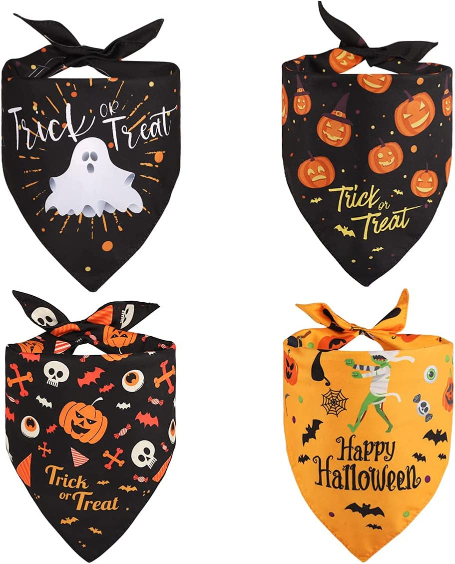 Kytely 2 Pack Halloween Costumes Dog Bandanas Double Sided Pumpkin Halloween Bandanas/Outfits for Dogs Cats Pet Reversible Triangle Pet Bandanas Scarf Bibs Accessories Animals & Pet Supplies > Pet Supplies > Dog Supplies > Dog Apparel Kytely Multi-colored  