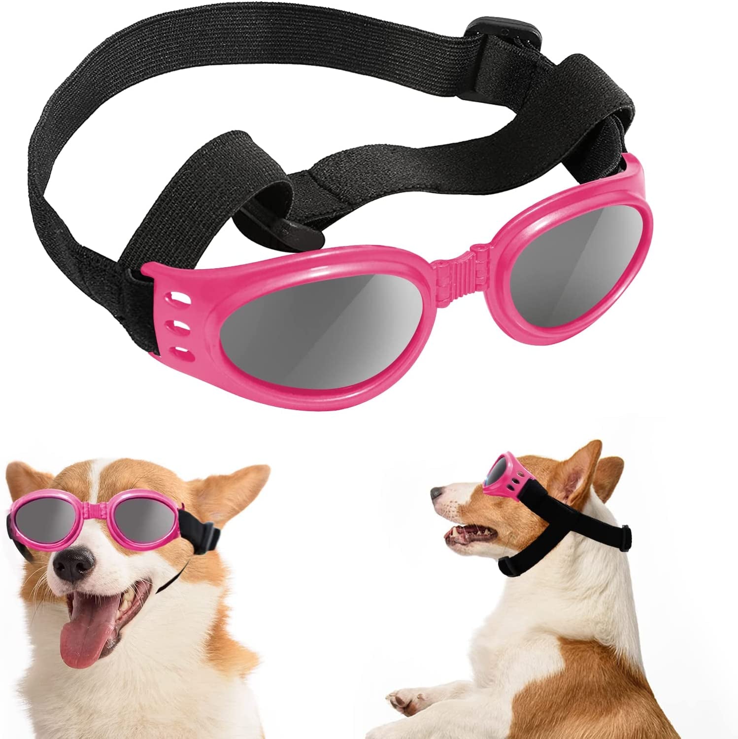 Franyyco Small Dog Sunglasses UV Protection Goggles with Adjustable Straps, Conditionable at Nose Bridge, Frame with Breathing Holes and High Density Sponge, Windproof Dustproof Anti-Fog Glasses Animals & Pet Supplies > Pet Supplies > Dog Supplies > Dog Apparel FranyyCo Pink  