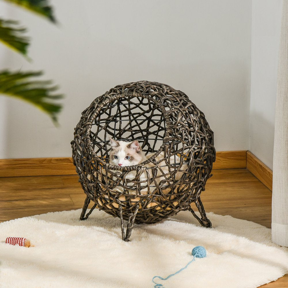 Pawhut Wicker Cat Bed Elevated Rattan Kitten Basket Cozy Cave W/ Soft Cushion Animals & Pet Supplies > Pet Supplies > Cat Supplies > Cat Beds Aosom LLC   