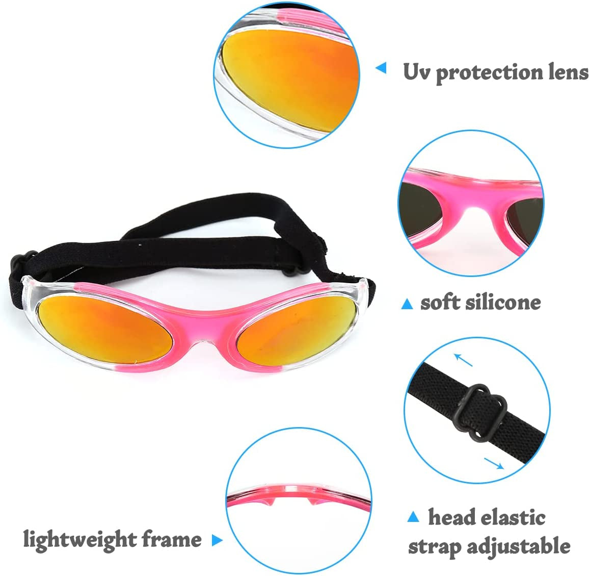 Ufandia Dog Sunglasses, Pet Glasses Dog Goggles for UV Protection & Eye Protection Anti-Fog Pet Goggles with Adjustable Strap, Windproof Puppy Sunglasses for Little Dog and Cat (Red Lens & Pink Frame) Animals & Pet Supplies > Pet Supplies > Dog Supplies > Dog Apparel Ufandia   