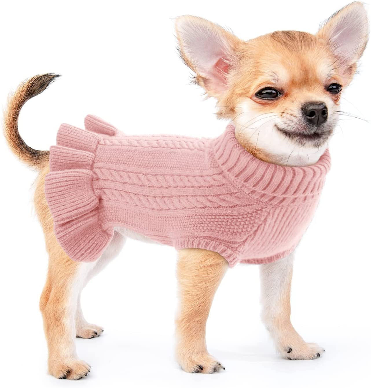 ALAGIRLS Winter Small Dog Christmas Sweater Cat Clothes,Cute Puppies Girls Turtleneck Pullover Dress,Teacup Dog Chiwawa Thick Pet Apparel,Hazeblue S Animals & Pet Supplies > Pet Supplies > Dog Supplies > Dog Apparel ALA Pink Medium 