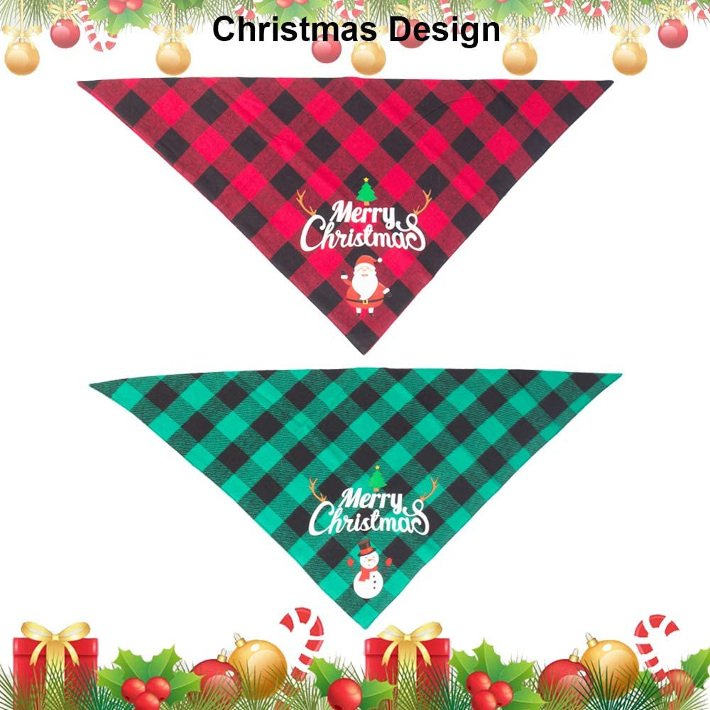 ADOGGYGO 2 Pack Dog Bandana Christmas Classic Plaid Pet Scarf Triangle Bibs Kerchief Merry Christmas Santa Snowman Print Pet Bandana for Medium Large Dogs Pets (Large, Red&Green) Animals & Pet Supplies > Pet Supplies > Dog Supplies > Dog Apparel ADOGGYGO   