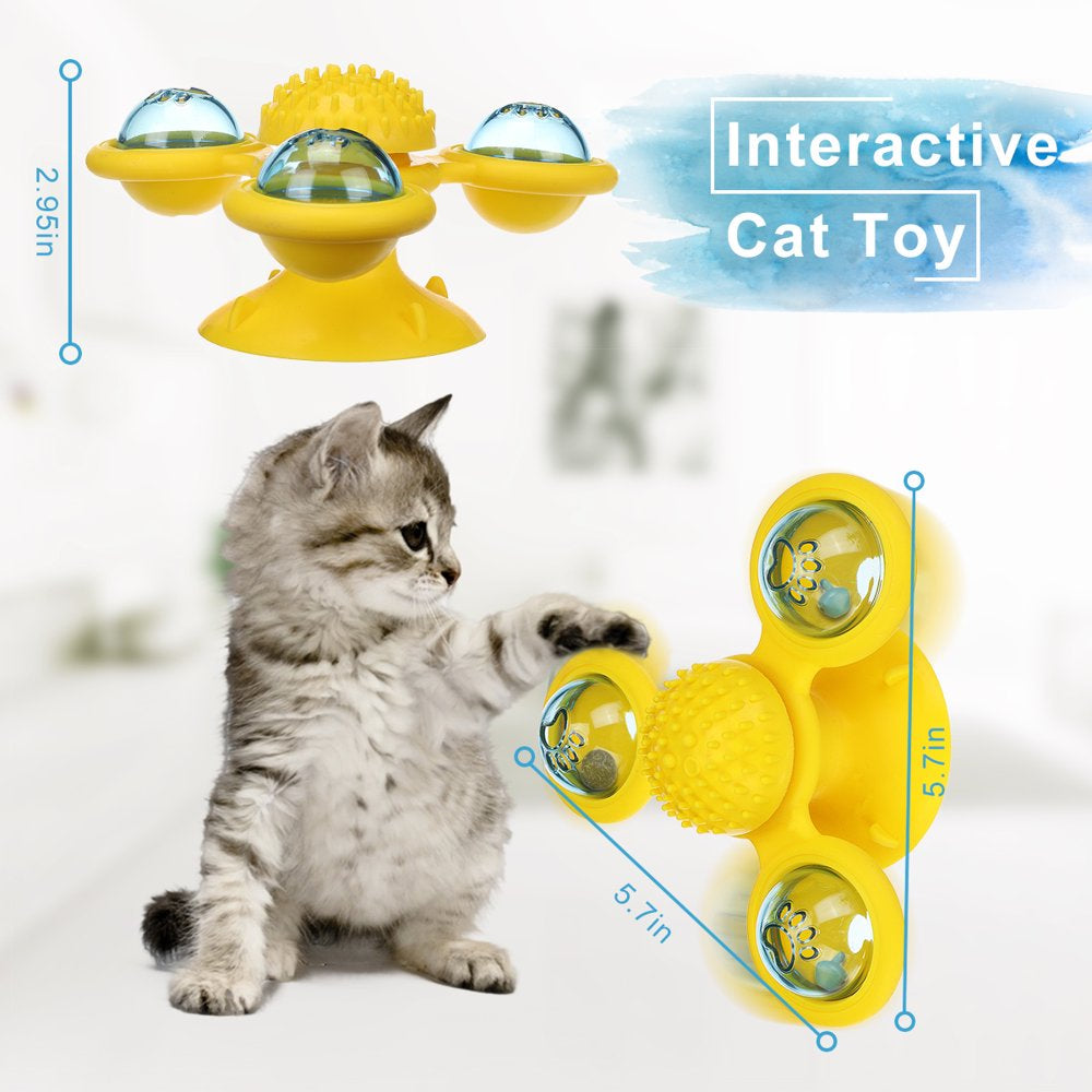 Windmill Cat Toy with Suction Cup, Interactive Cat Toys for Indoor Cats, Cat  Self Cleaning Toothbrush Toy, Blue 
