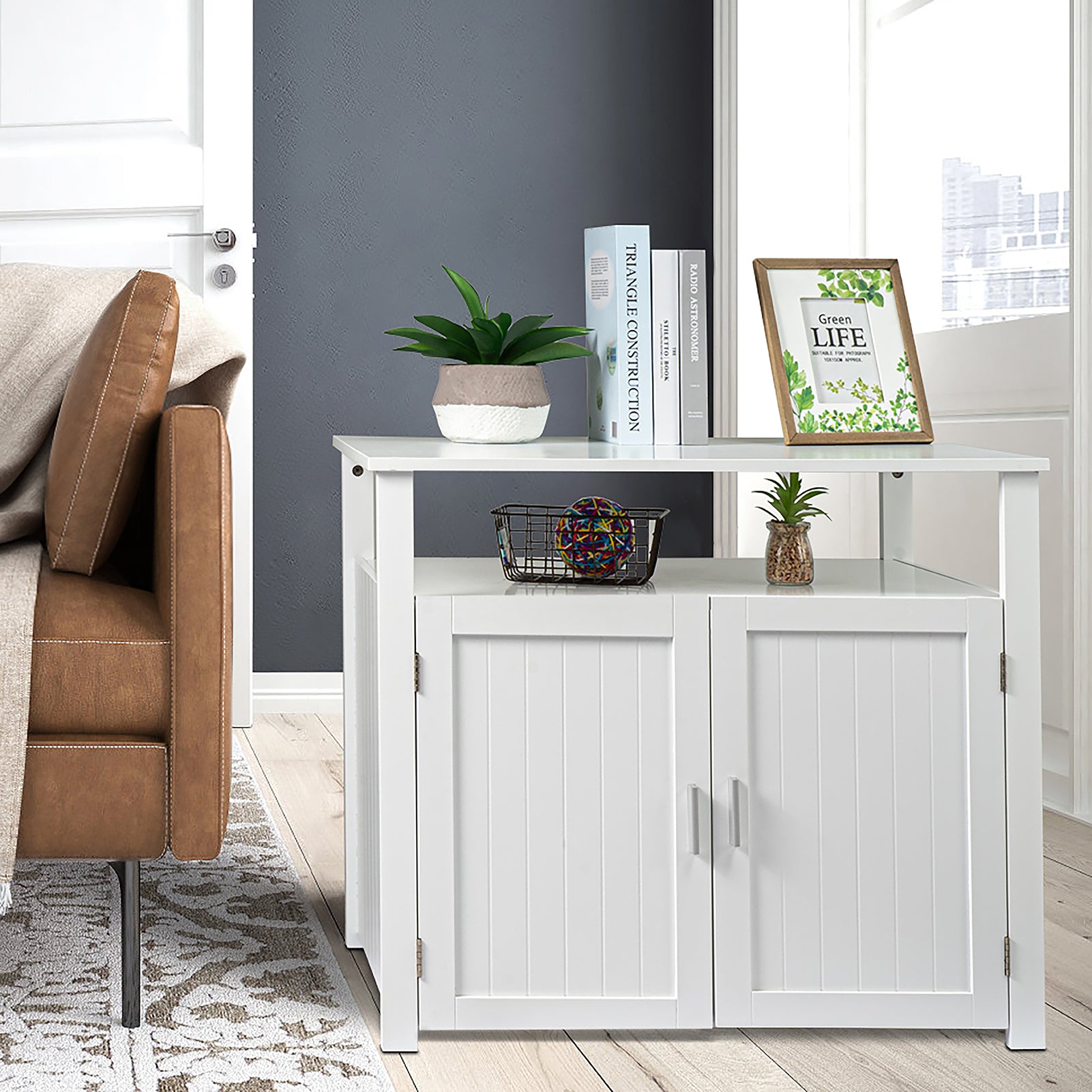 Cat Litter Box Furniture Hidden, Large Cat Litter Box Enclosure Side Table with Tabletop,White Animals & Pet Supplies > Pet Supplies > Cat Supplies > Cat Furniture LOVIN&HUGIN   