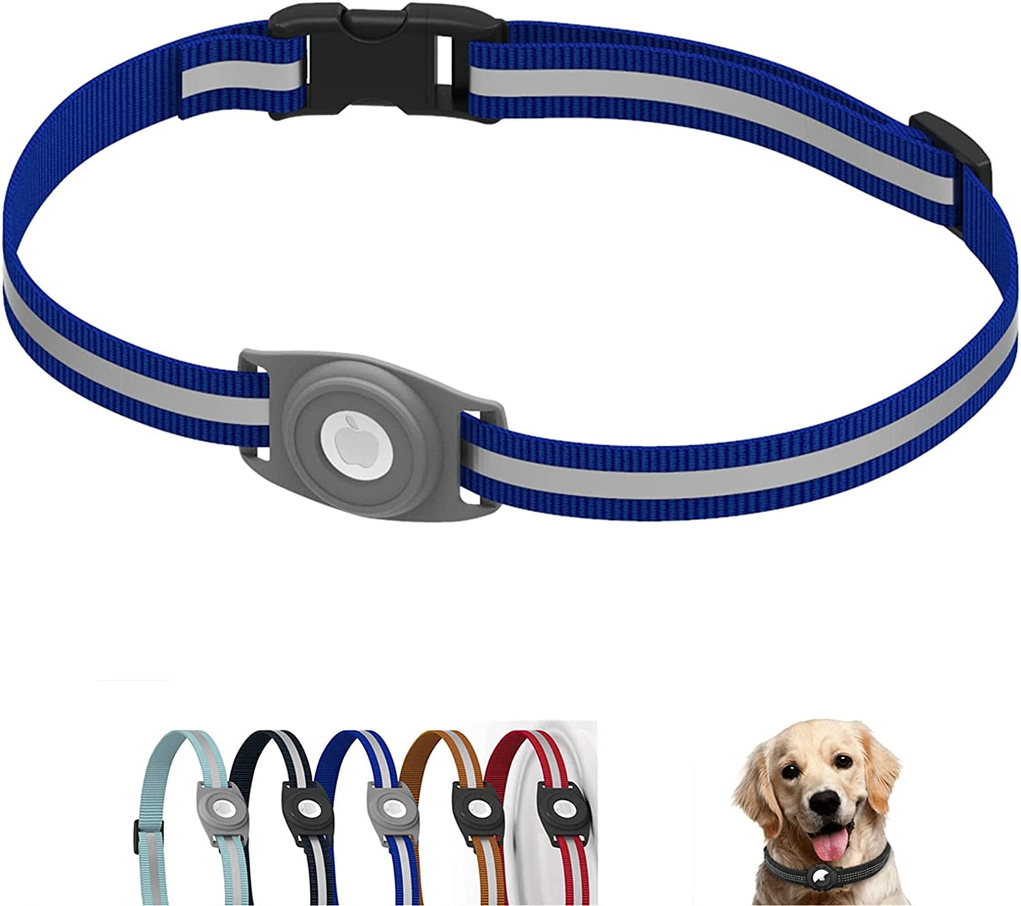 HPHRE Airtag Dog Collar Holder Compatible with Apple Airtags, 1.5 Inch Width Adjustable Nylon Pet Waterproof Silicone Protective Case for Small Medium Large Extra Dogs -Black, Black Electronics > GPS Accessories > GPS Cases HPHRE L-Blue  