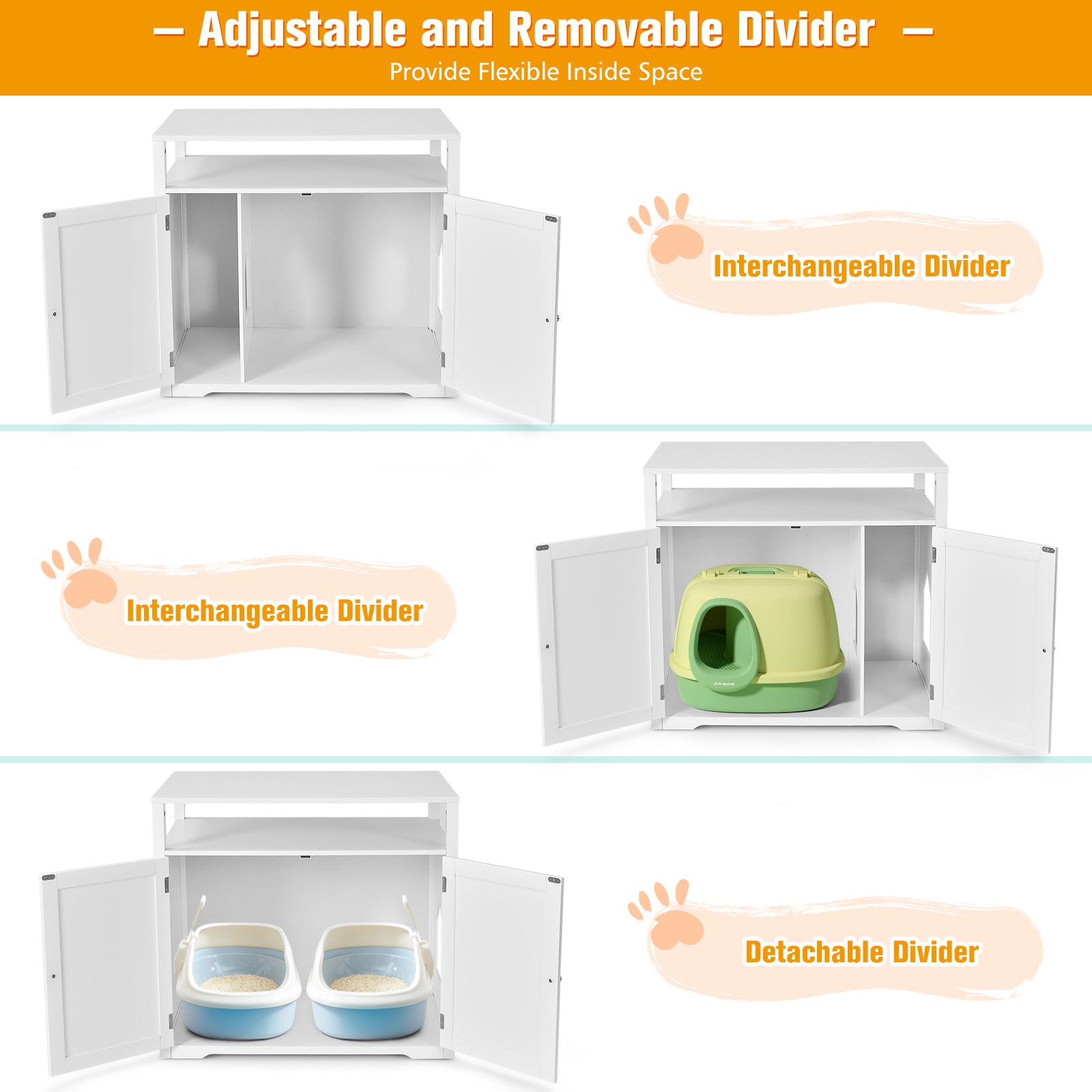 Infans Wooden Cat Litter Box Enclosure Hidden Cat Washroom W/ Storage Layer