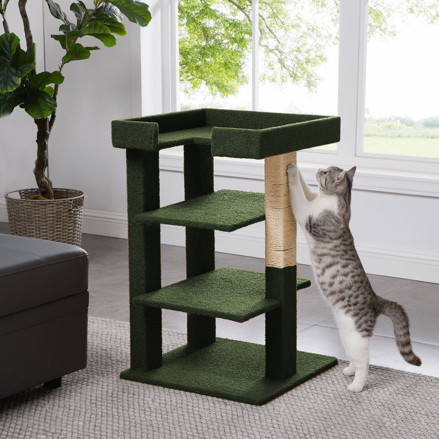 Naomi Home Multi-Level Cat Scratch Tower Wooden Furniture, Cat Home for Large, Small, Little Cats-Color: Beige Animals & Pet Supplies > Pet Supplies > Cat Supplies > Cat Furniture Naomi Home Green  