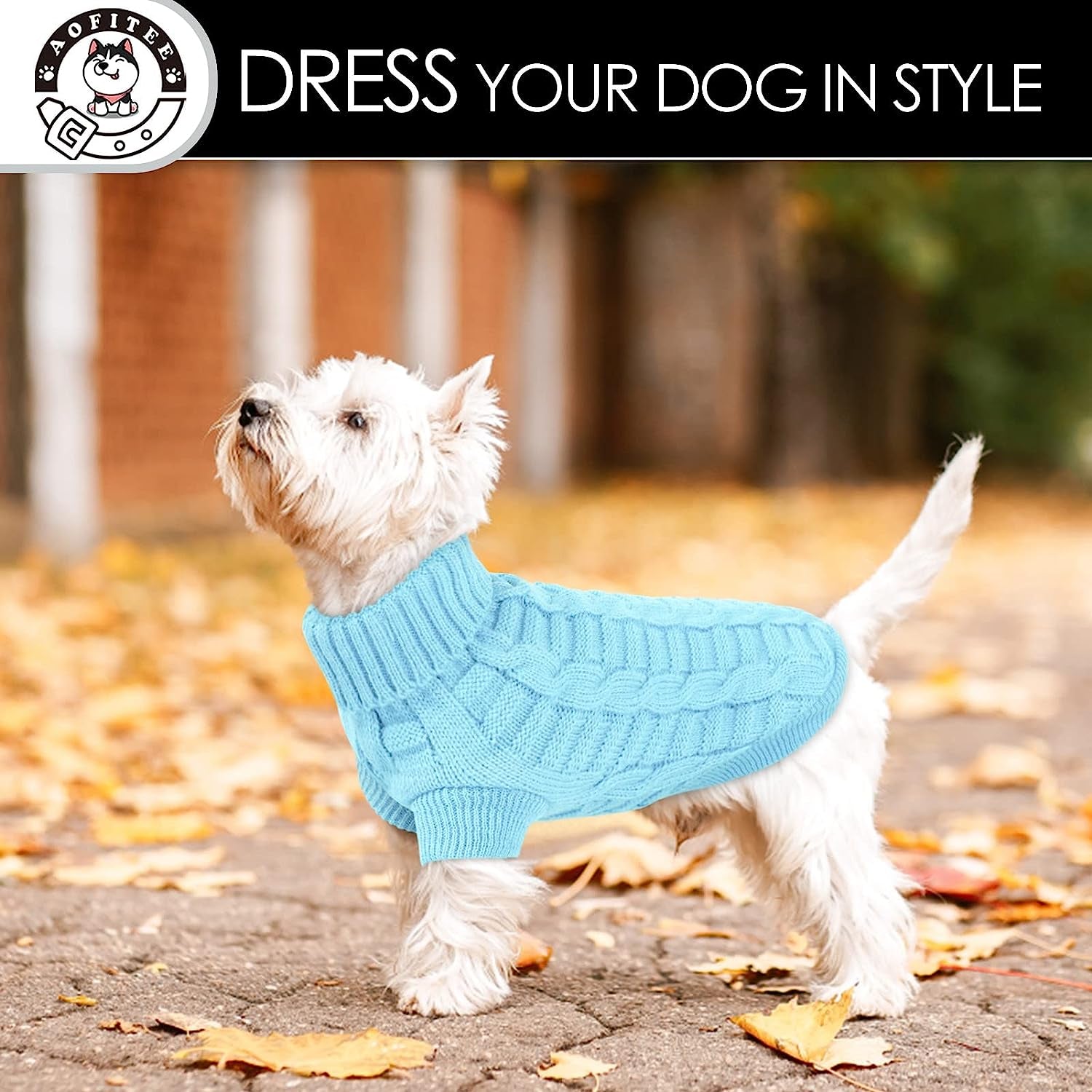 AOFITEE Dog Sweater, Knitted Dog Sweaters for Small Dogs, Cold Weather Turtleneck Dog Knitwear, Dog Christmas Sweater Doggie Winter Coat, Classic Solid Color Sweatshirt for Small Dogs Cats, Blue M Animals & Pet Supplies > Pet Supplies > Dog Supplies > Dog Apparel AOFITEE   