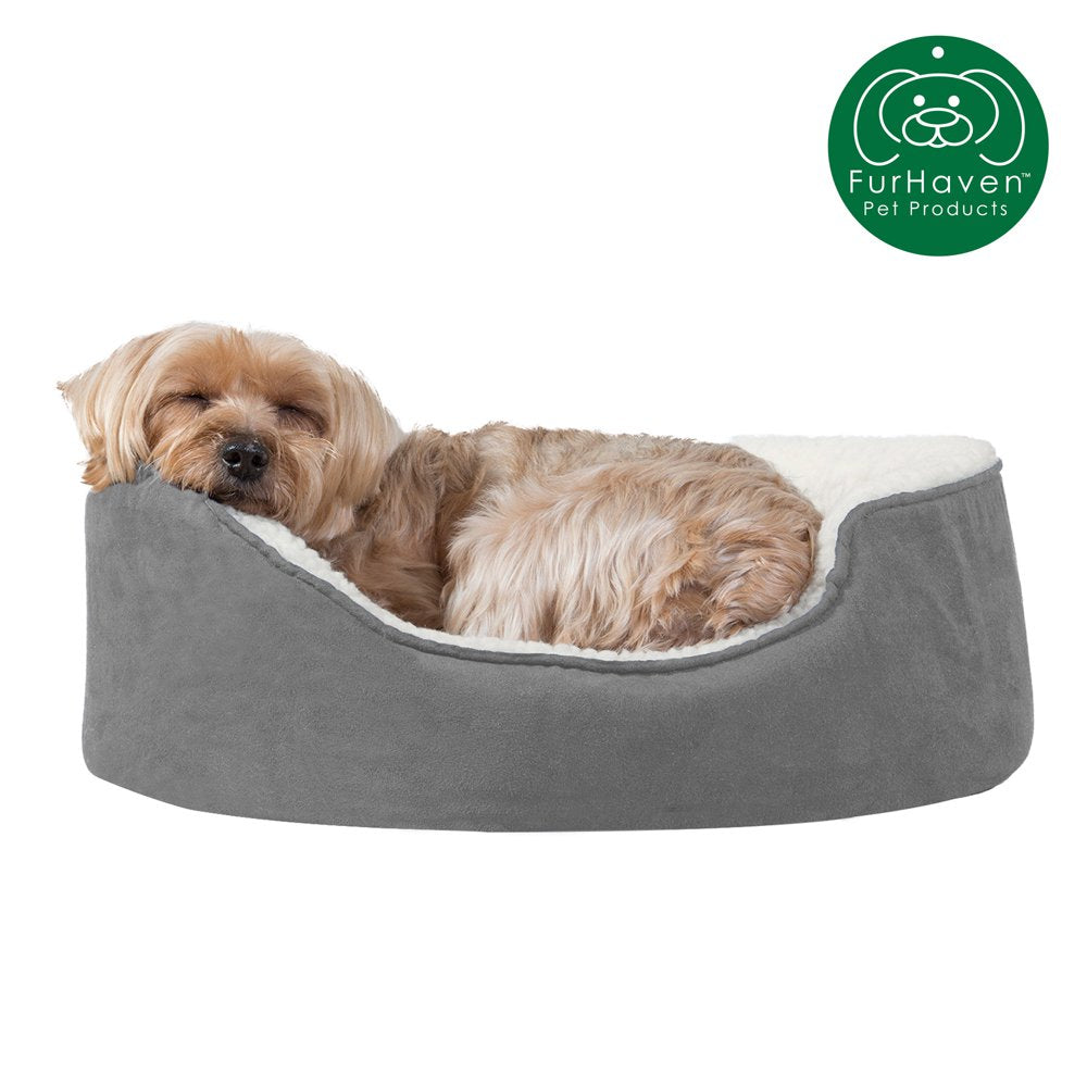 Furhaven | Orthopedic Faux Sheepskin & Suede Oval Pet Bed for Dogs & Cats, Espresso, Medium Animals & Pet Supplies > Pet Supplies > Cat Supplies > Cat Beds FurHaven Pet S Gray 