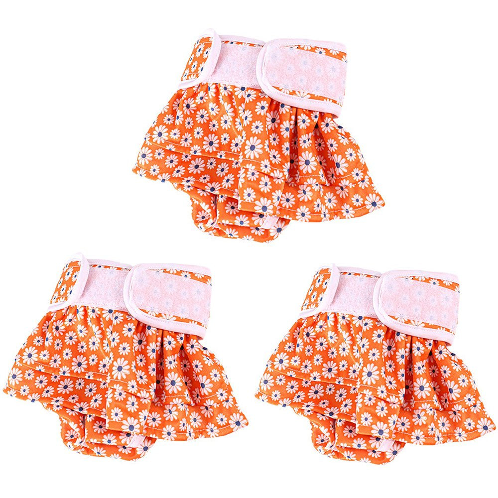 BT Bear 3 Pack Pet Pants, Reusable Female Dog Diaper, Washable Doggie Diaper Nappies for Female Dogs,Super Absorbent Sanitary Wraps Panties for Dogs Different Styles XS Animals & Pet Supplies > Pet Supplies > Dog Supplies > Dog Diaper Pads & Liners BT Bear XL Orange Flower 