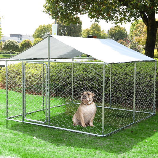 Dog Kennel Dog Fence Outdoor Metal Dog Cage outside Dog Run House Pet Enclosure Fencing with Water-Resistant Cover Roof Backyard Dog Play Pen Animals & Pet Supplies > Pet Supplies > Dog Supplies > Dog Kennels & Runs LVUYOYO   