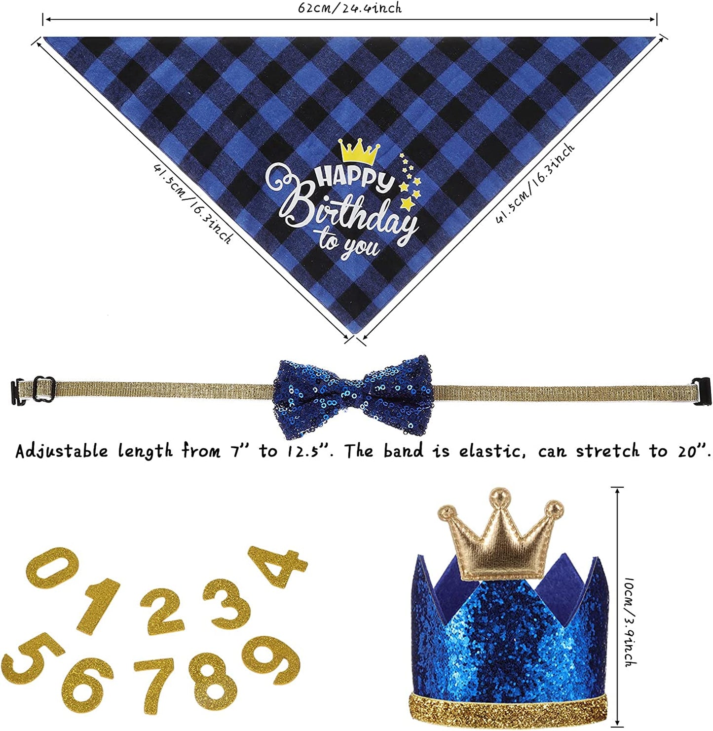 Dog Birthday Party Supplies Bandana Scarf Bling Dog Crown Hat Pet Bow Tie Collar Set with 0-9 Figures Pet Cute Costume Accessories for Small Medium Dog Puppy Kitten Pet Birthday Dress (Blue) Animals & Pet Supplies > Pet Supplies > Dog Supplies > Dog Apparel Weewooday   