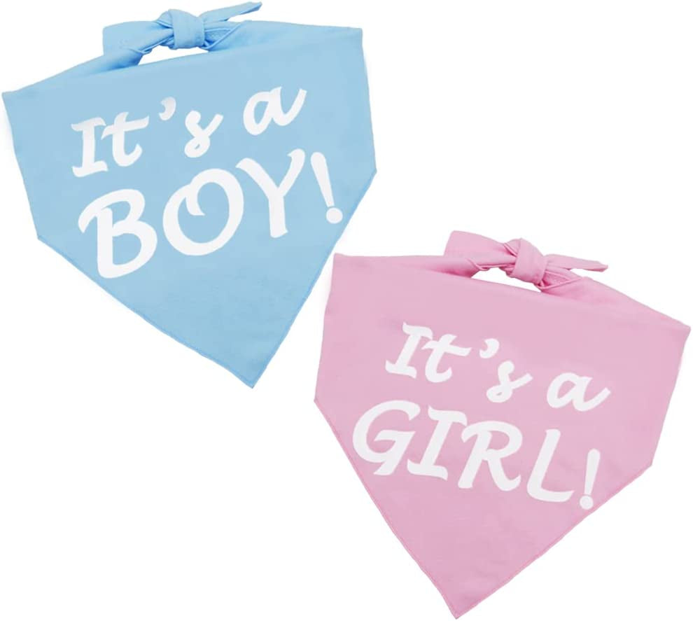 It’S a Boy or It’S a Girl Dog Bandana Pregnancy Announcement Dog Bandana Baby Announcement Triangle Pet Scarf Scarves Gender Reveal Photo Prop Blue Animals & Pet Supplies > Pet Supplies > Dog Supplies > Dog Apparel Barleygoo Blue & Pink  