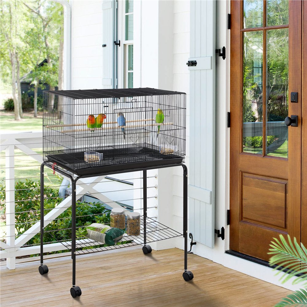 Smilemart 47" Metal Bird Cage with Slide-Out Tray and Rolling Stand, Black Animals & Pet Supplies > Pet Supplies > Bird Supplies > Bird Cages & Stands SmileMart   