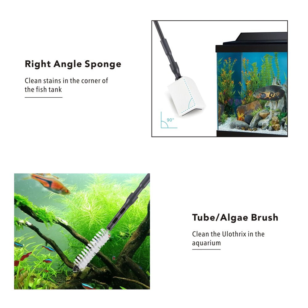 Hygger 6 in 1 Aquarium Cleaning Tool Kit Algae Scraper Scrubber Fish Tank Cleaner Set Black