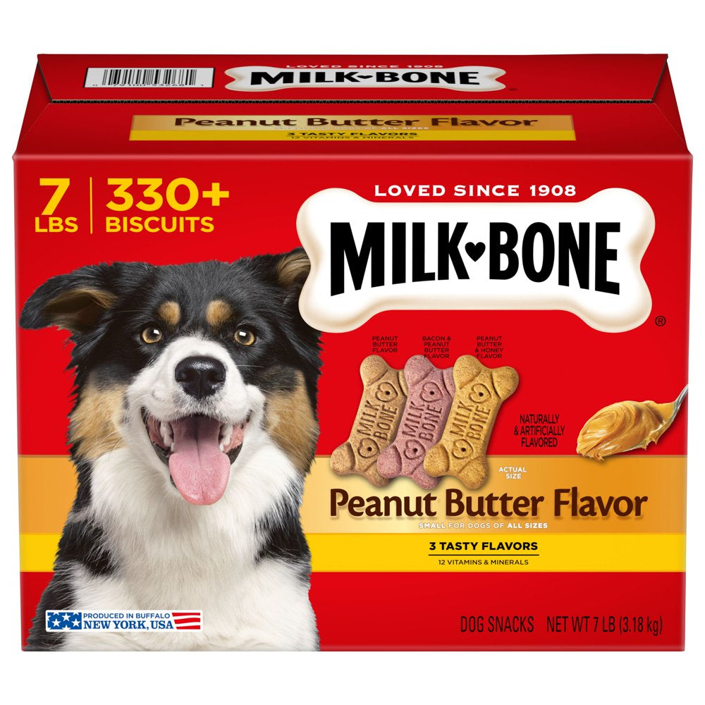 Milk-Bone Peanut Butter Flavor Naturally & Artificially Flavored Dog Biscuits, Crunchy Dog Treats, 7 Pounds