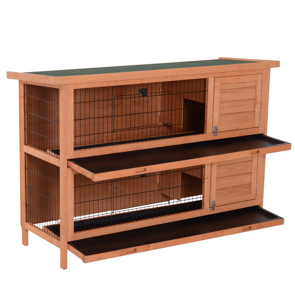 Pawhut 54" 2-Floor Large Rabbit Hutch Wooden Pet House Bunny Cage Small Animal Habitat with Lockable Doors Run Asphalt Roof for Outdoor Use Gray Animals & Pet Supplies > Pet Supplies > Small Animal Supplies > Small Animal Habitats & Cages Aosom LLC   