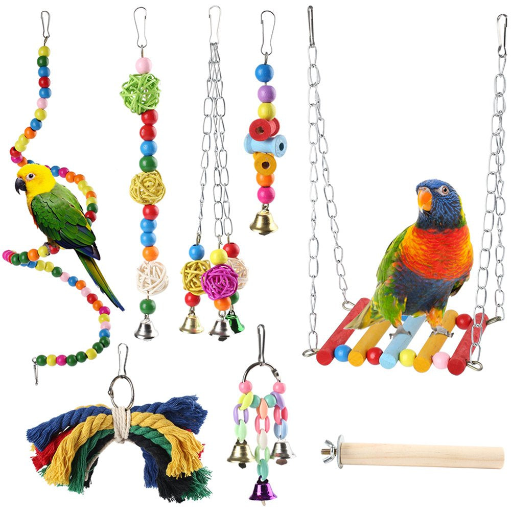 Primepets 13Pcs Bird Parrot Swing Toys, Nature Wood Animals & Pet Supplies > Pet Supplies > Bird Supplies > Bird Toys LotFancy 8 Pcs Bird Toy Set  