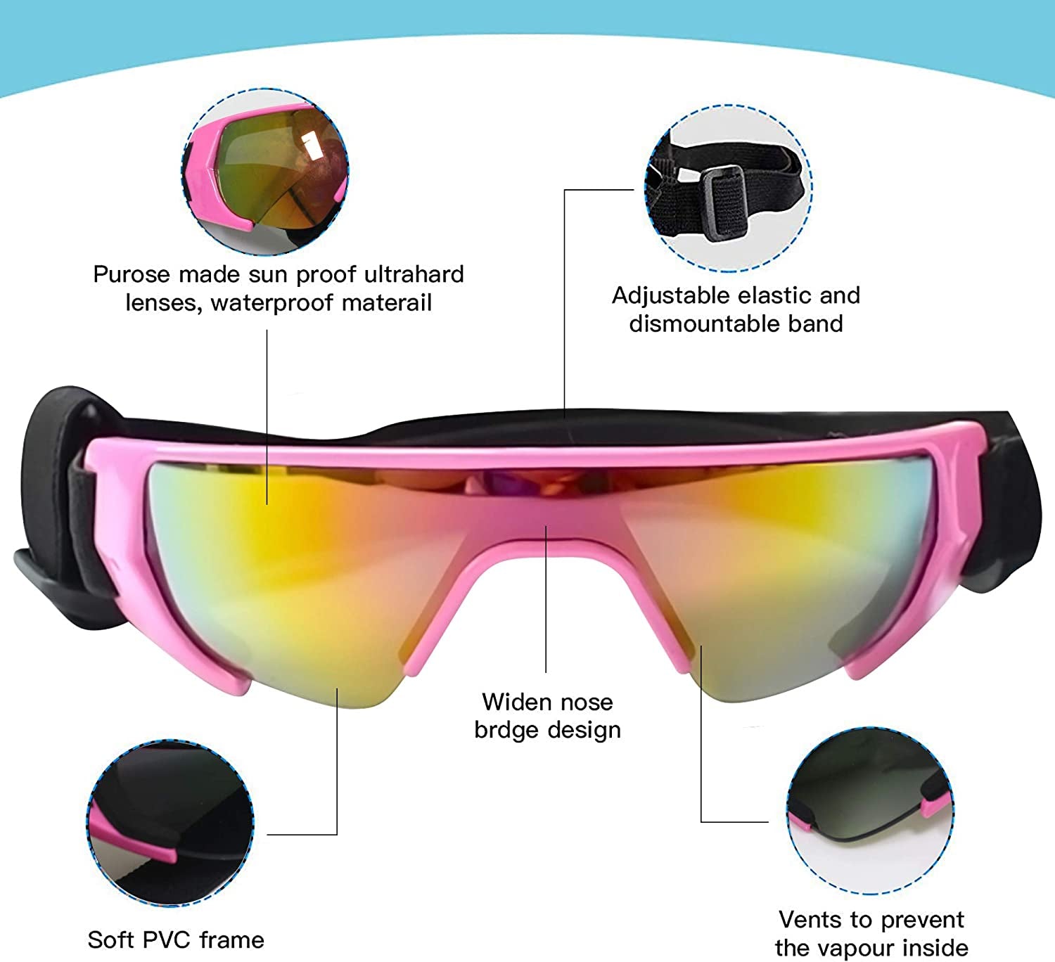 URBEST Dog Goggles, Eye Protection (New Version) Sunglasses Waterproof Windproof UV Protection for Medium Dogs (Pink) Animals & Pet Supplies > Pet Supplies > Dog Supplies > Dog Apparel URBEST   