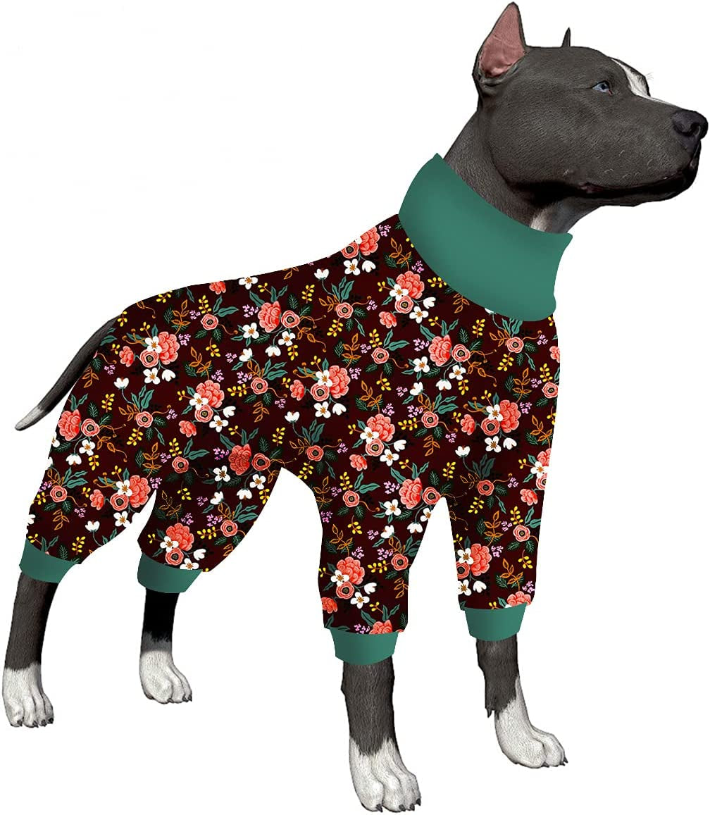 Lovinpet Onesies for Medium Dog, Dog Pajamas after Surgery, Full Coverage Dog Jumpsuit as Base Clothes under Dog Sweaters, Anti- Shedding Elastic Fabric, Colorful Flowers Prints Jammies for Large Dogs Animals & Pet Supplies > Pet Supplies > Dog Supplies > Dog Apparel LovinPet Eggplant Green XX-Large 