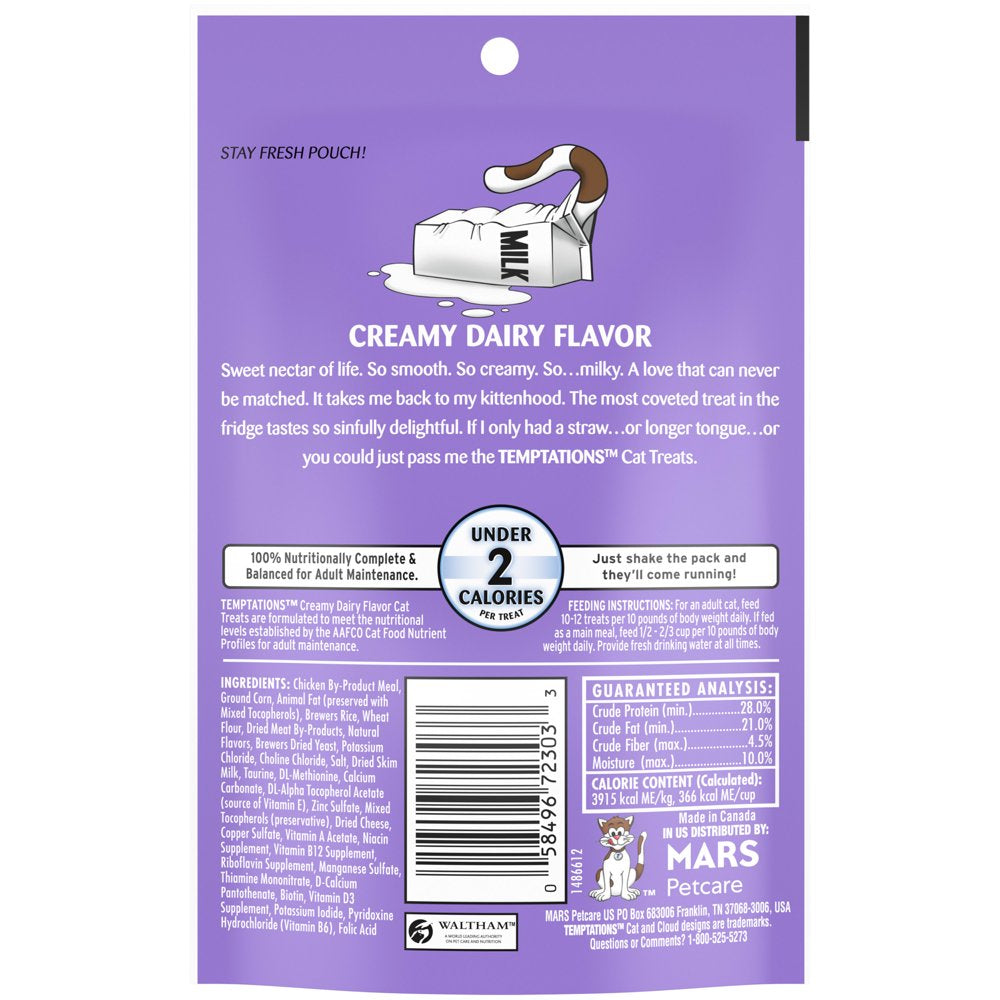 TEMPTATIONS Classic Crunchy and Soft Cat Treats Creamy Dairy Flavor, 3 Oz. Pouch Animals & Pet Supplies > Pet Supplies > Cat Supplies > Cat Treats Mars Petcare   