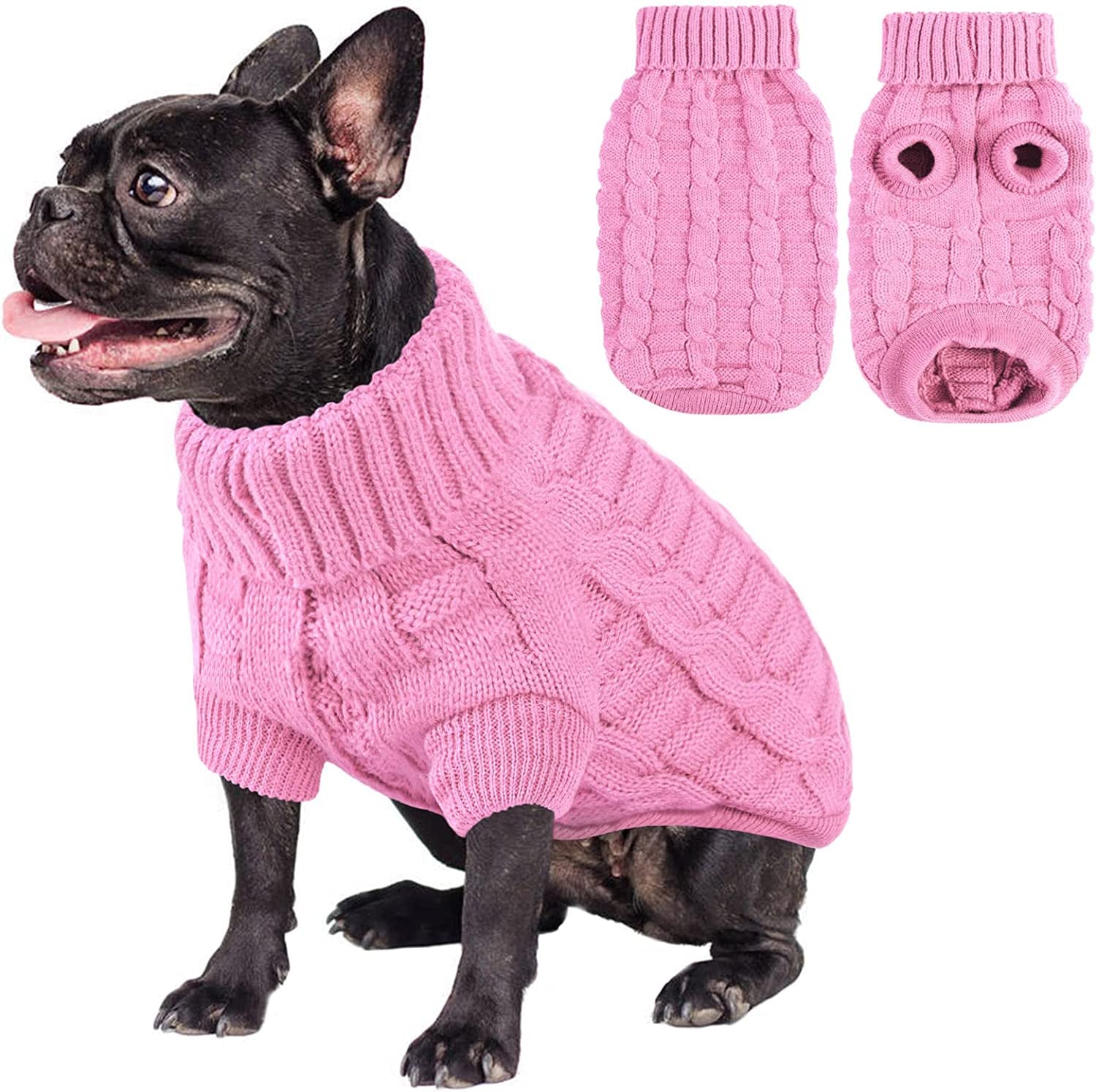 AOFITEE Dog Sweater, Knitted Dog Sweaters for Small Dogs, Cold Weather Turtleneck Dog Knitwear, Dog Christmas Sweater Doggie Winter Coat, Classic Solid Color Sweatshirt for Small Dogs Cats, Blue M Animals & Pet Supplies > Pet Supplies > Dog Supplies > Dog Apparel AOFITEE Pink X-Large 