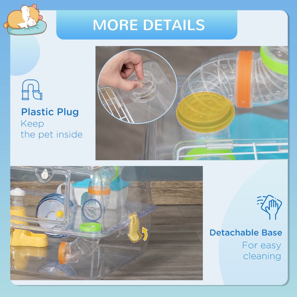 Pawhut Hamster Cage, 2-Level Small Animal Habitat with Accessories Tube Tunnels, Exercise Wheel, Water Bottle, Food Dish, Hut, 22" X 15" X 12.5", Clear Animals & Pet Supplies > Pet Supplies > Small Animal Supplies > Small Animal Habitats & Cages Aosom LLC   