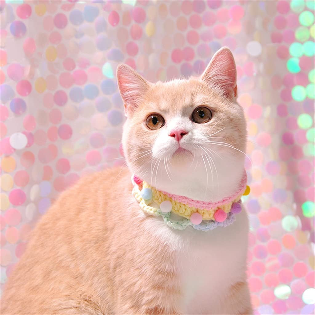 Handmade Rainbow Cats Accessories Knitted Pink Lace Adjustable Dog Bibs Bandana Cute Pet Neck Decor Scarf Ragdoll (L) Animals & Pet Supplies > Pet Supplies > Dog Supplies > Dog Apparel Tomator   