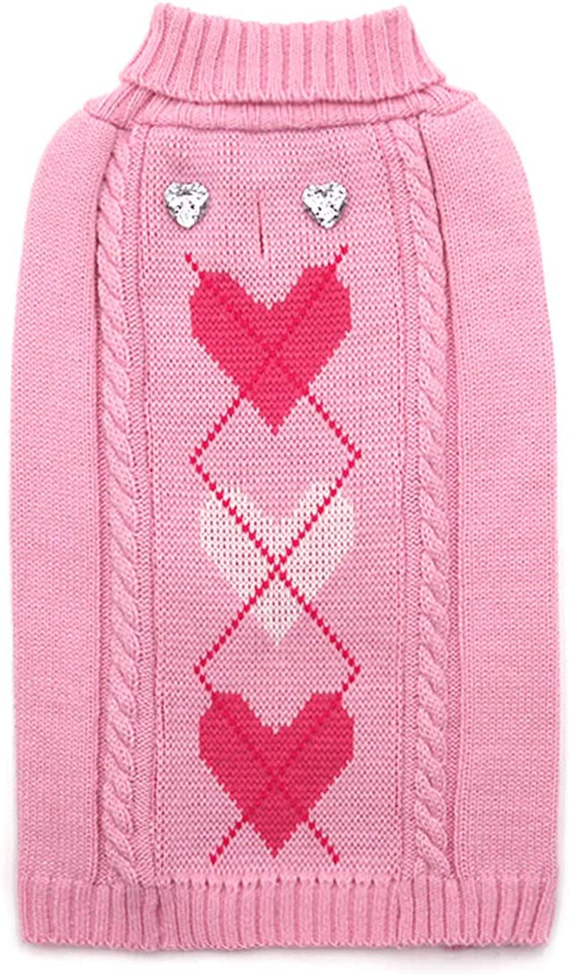 KYEESE Dogs Sweaters Valentine'S Day Pink Heart Pattern with Leash Hole Dog Sweater Knitwear Warm Puppy Sweater Animals & Pet Supplies > Pet Supplies > Dog Supplies > Dog Apparel kyeese 1# Heart (Pink) XX-Large (35-55lbs) 