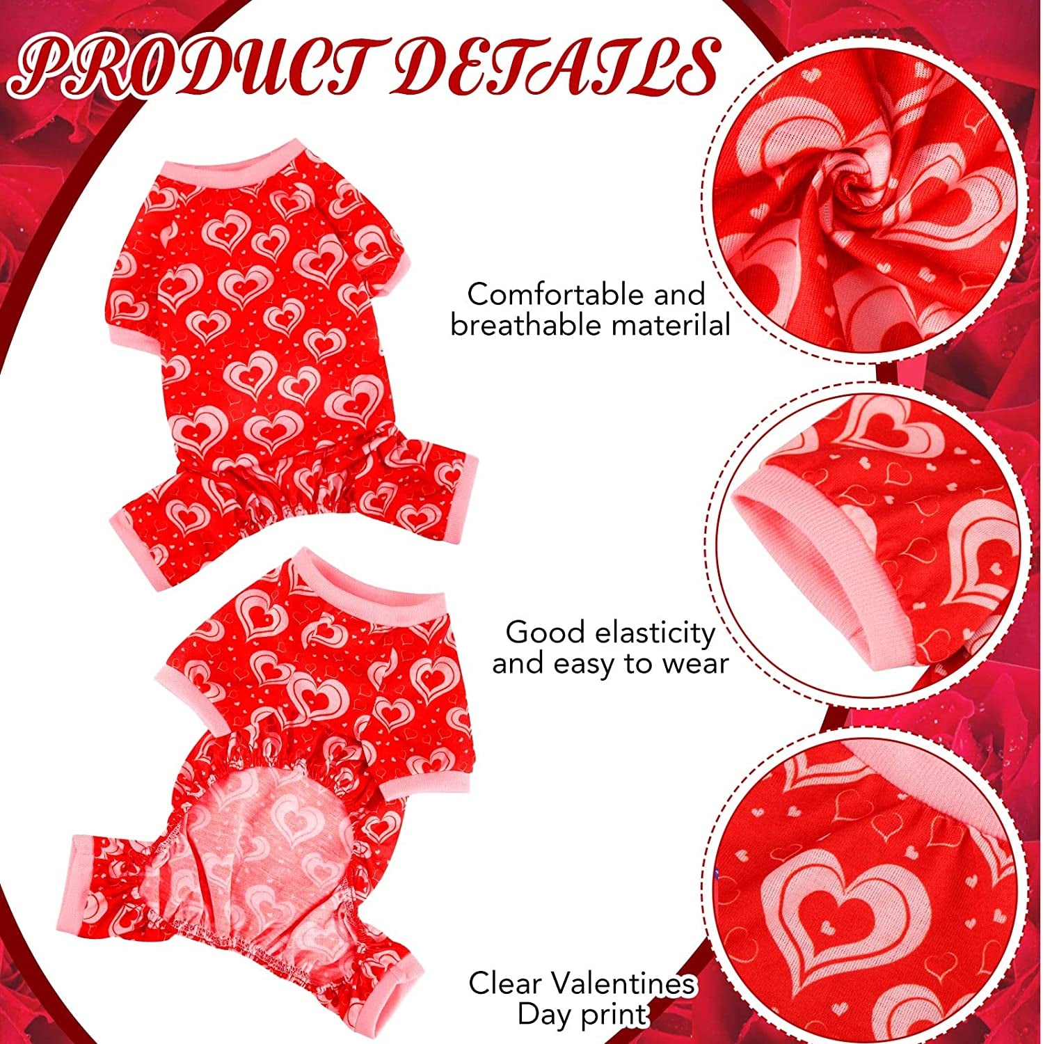 6 Pack Valentines Dog Pajamas Heart Pattern Dog Clothes Dog Costumes for Small Medium Large Puppy Dog Cat Valentines Party Cosplay (Small) Animals & Pet Supplies > Pet Supplies > Dog Supplies > Dog Apparel Sanwuta   