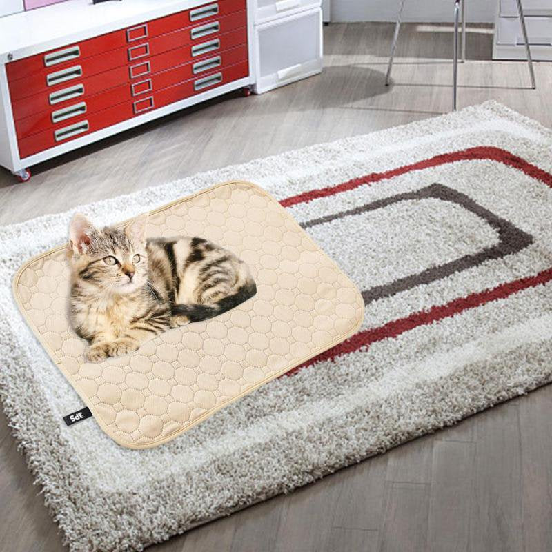 Cooling Cat Litter Mat Breathable Four-Layer Kitty Mats Non-Slip for Litter Boxes - Beige, L