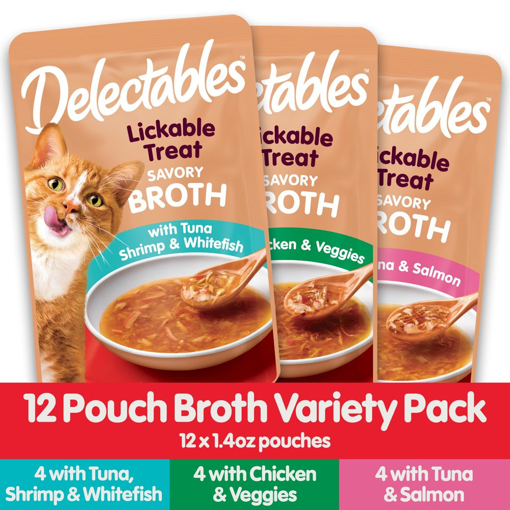 Hartz Delectables Savory Broths Lickable Wet Cat Treats Variety Pack, 12 Count Animals & Pet Supplies > Pet Supplies > Cat Supplies > Cat Treats Hartz   