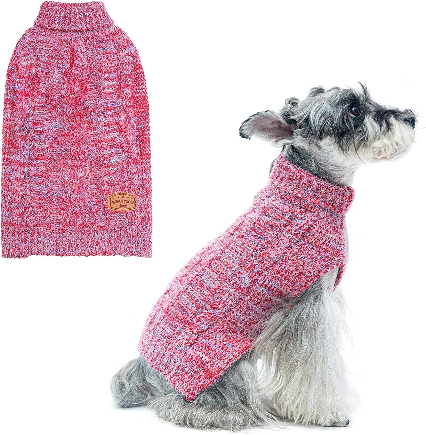 BEAUTYZOO Small Dog Sweater -Turtleneck Pullover Classic Cable Knit Fuzzy Winter Coat Dog Cold Weather Clothes for Small Medium Dogs Puppy Girl Boys(Rainbow Pink, S) Animals & Pet Supplies > Pet Supplies > Dog Supplies > Dog Apparel BEAUTYZOO Gradient Red X-Small 