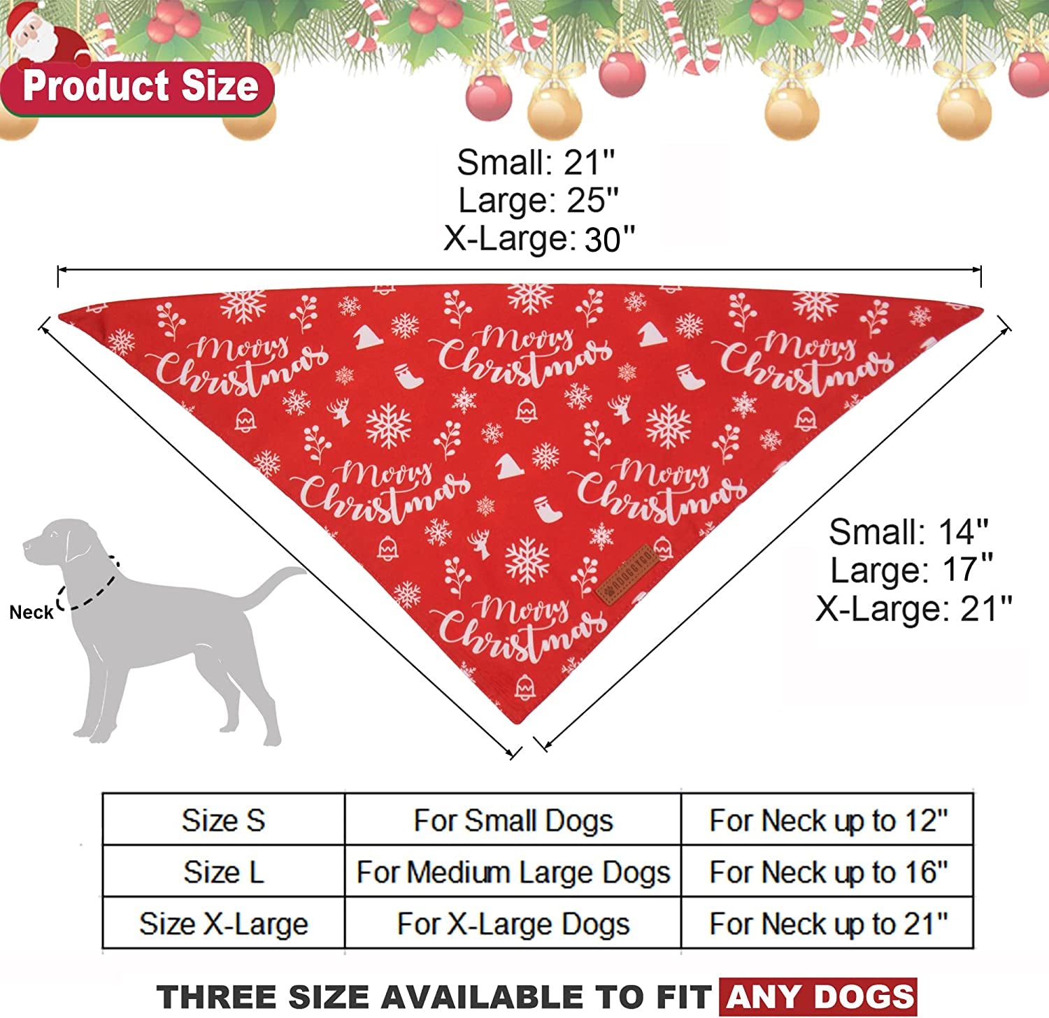 Adoggygo Dog Bandana Christmas Dog Scarf Bib Kerchief, Premium Durable Fabric, Multiple Sizes Offered, Dog Christmas Bandanas Costumes for Medium Large Dogs Cats Pets (Large) Animals & Pet Supplies > Pet Supplies > Dog Supplies > Dog Apparel ADOGGYGO   