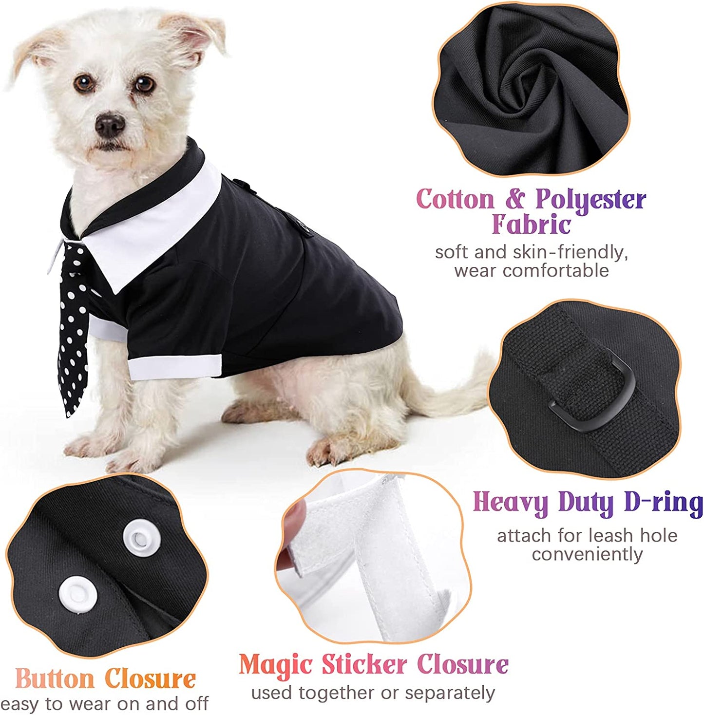 IDOMIK Dog Tuxedo Suit Formal Bow Tie Shirt, Wedding Party Suit Costume for Small Medium Dogs, Dog Prince Groom Tuxedo Vest Costume Dress up Clothes Set with Detachable Tie for Wedding Party Holiday Animals & Pet Supplies > Pet Supplies > Dog Supplies > Dog Apparel IDOMIK   