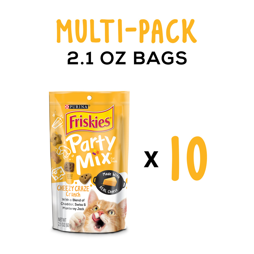 Friskies Cat Treats, Party Mix Cheezy Craze Crunch - (10) 2.1 Oz. Pouches Animals & Pet Supplies > Pet Supplies > Cat Supplies > Cat Treats Nestlé Purina PetCare Company   