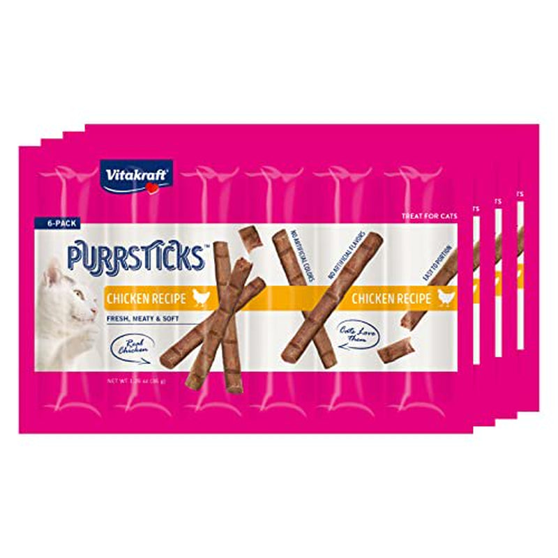Vitakraft Purrsticks Chicken Recipe High-Meat Content Treat Sticks for Cats - 24 Pack, Deliciously Tender, Easy on Teeth